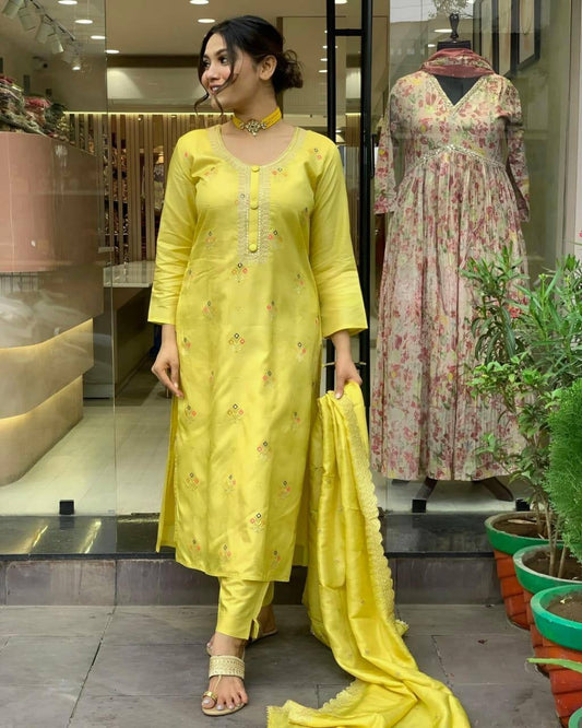 Yellow Kurti with Pants & Dupatta