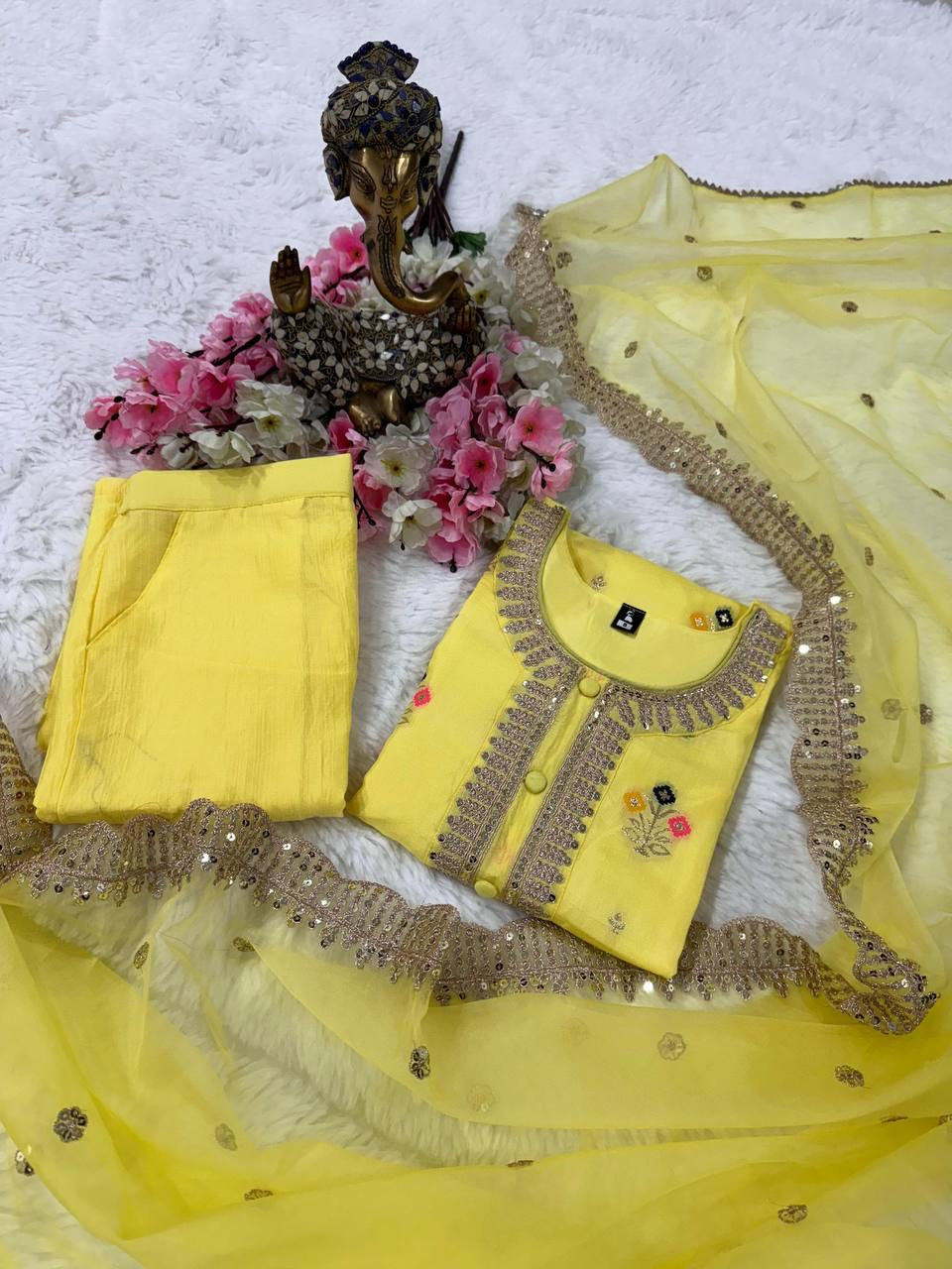 Yellow Kurti with Pants & Dupatta