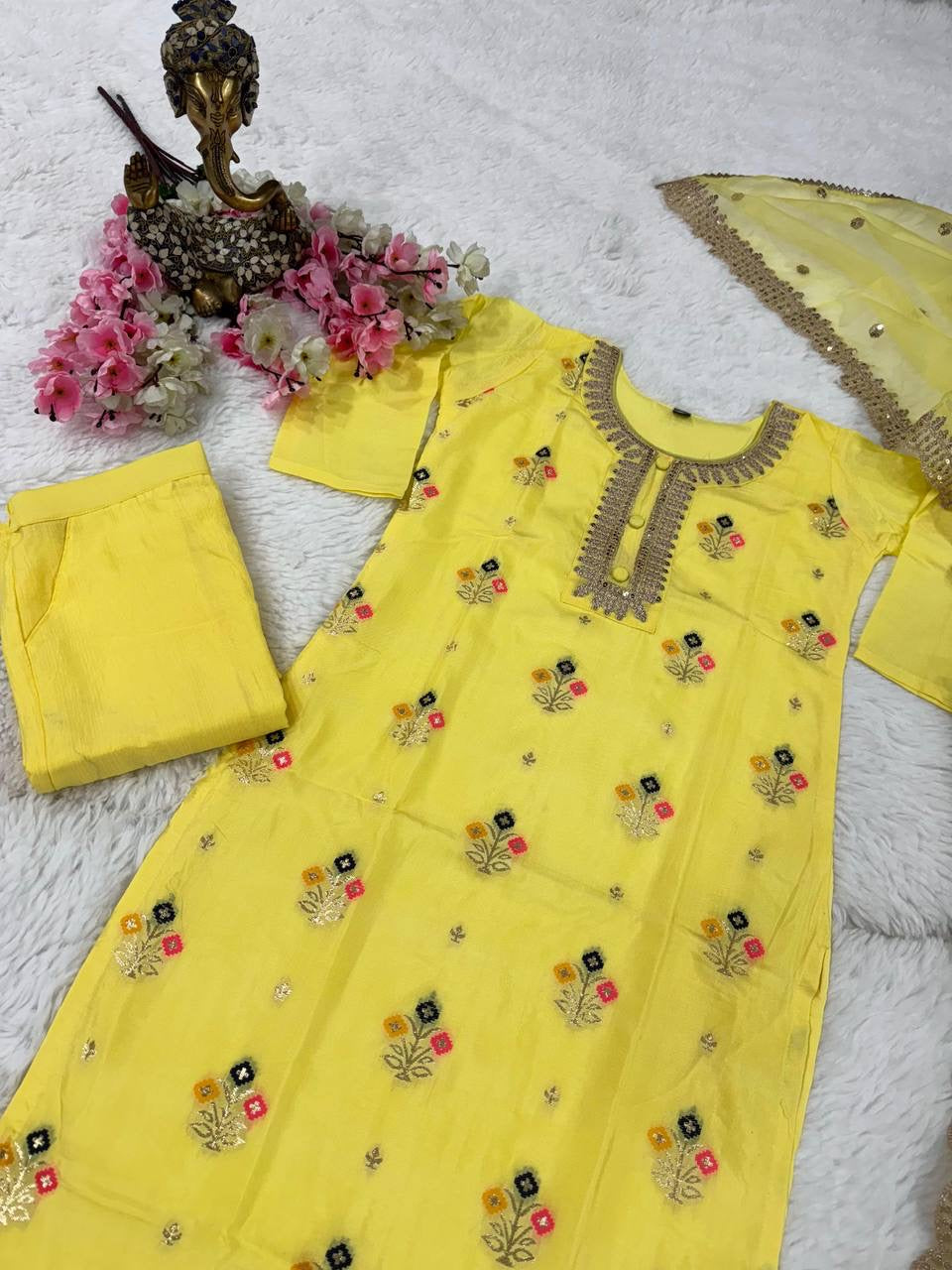 Yellow Kurti with Pants & Dupatta