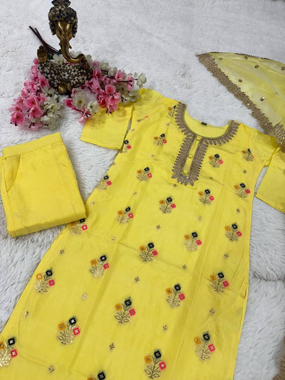 Yellow Kurti with Pants & Dupatta