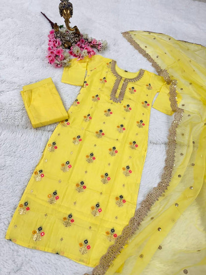 Yellow Kurti with Pants & Dupatta