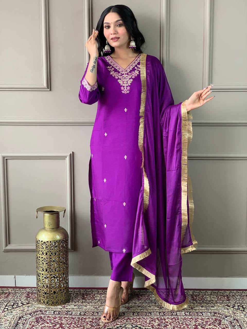 Purple Kurti Set with Dupatta