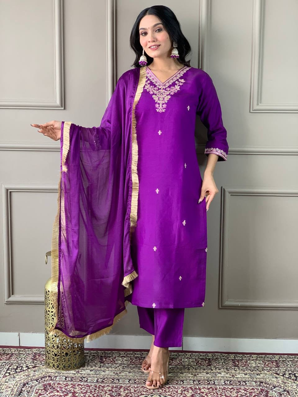 Purple Kurti Set with Dupatta