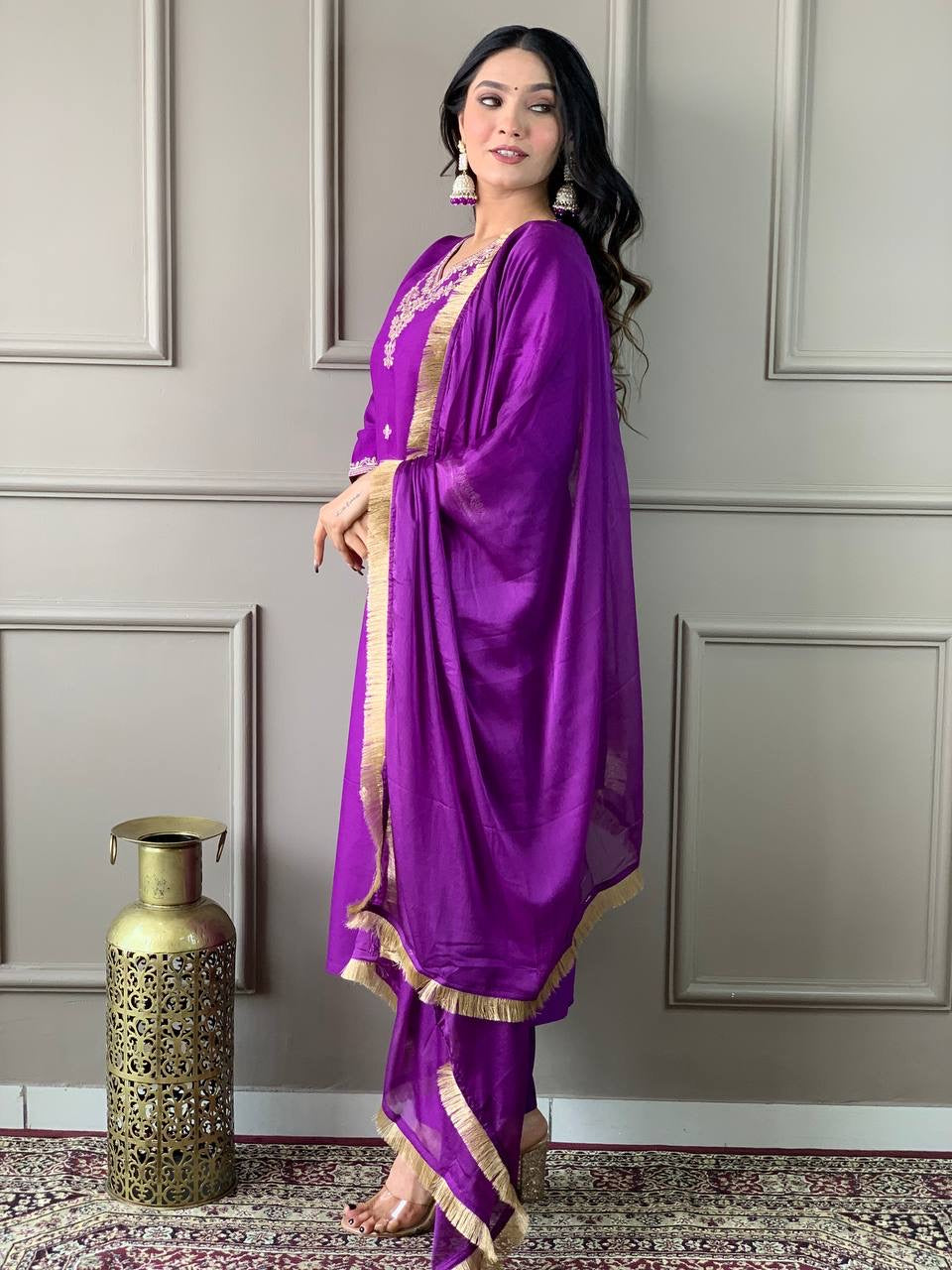 Purple Kurti Set with Dupatta