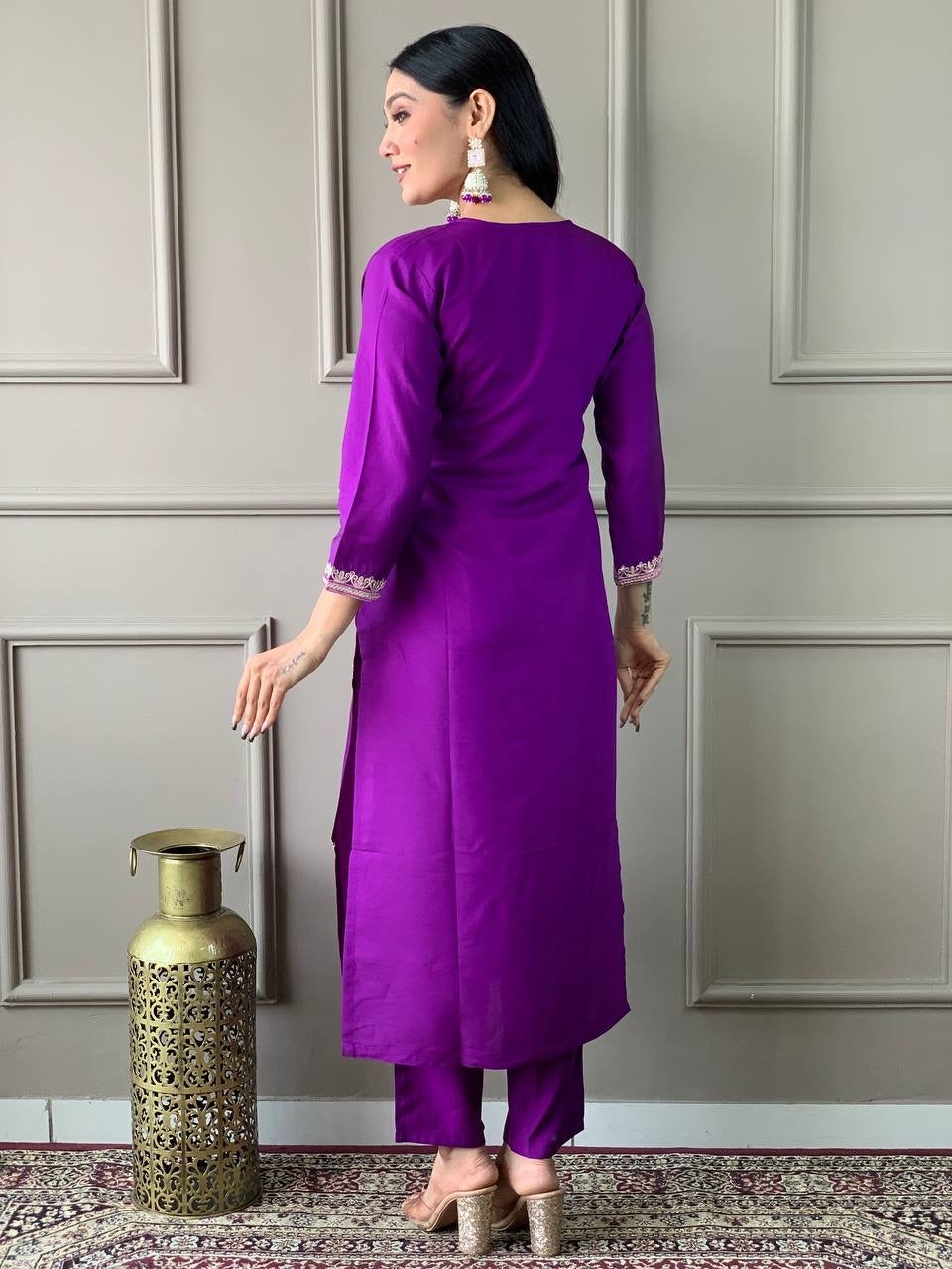 Purple Kurti Set with Dupatta