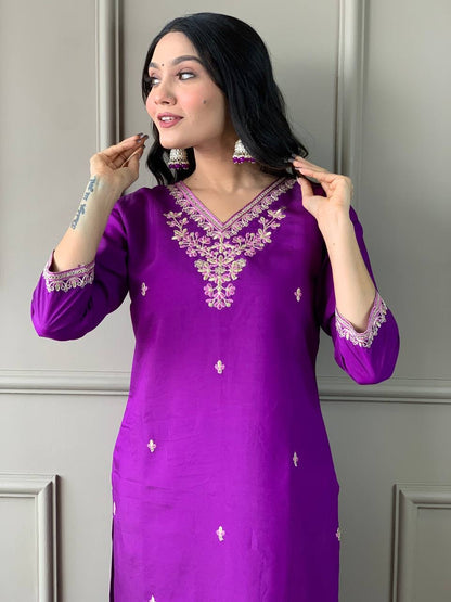 Purple Kurti Set with Dupatta