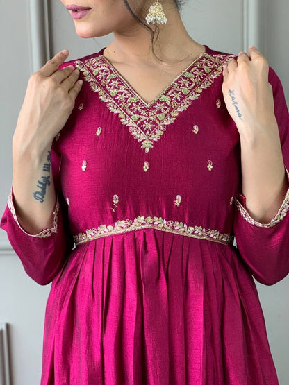 Magenta Vichitra Kurti set