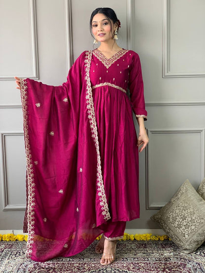 Magenta Vichitra Kurti set