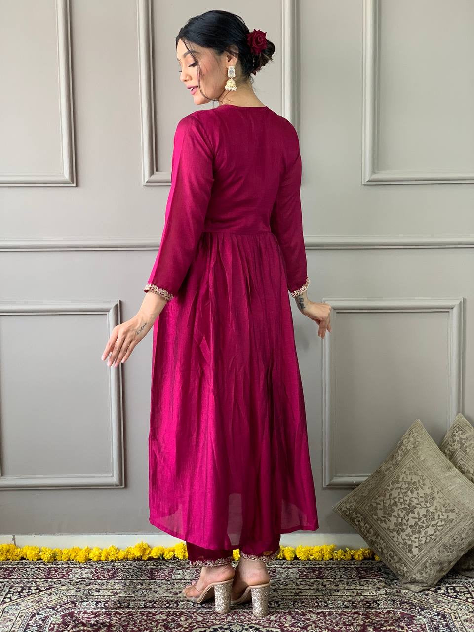 Magenta Vichitra Kurti set