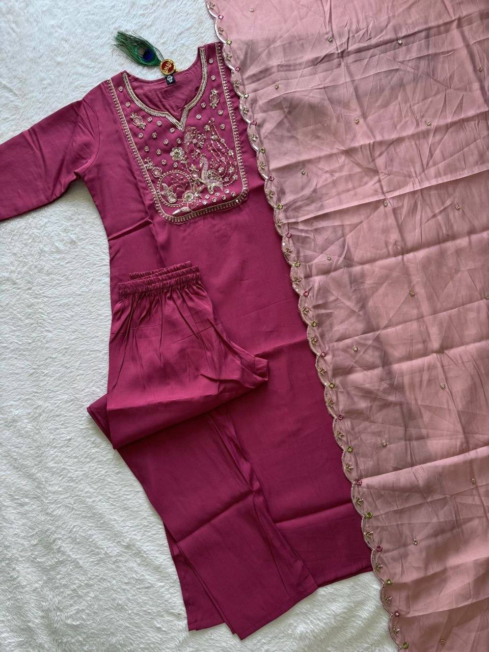 Laksharaa Sarees Festive Roman Silk Kurti Set Magenta