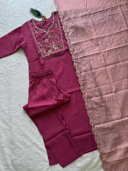 Laksharaa Sarees Festive Roman Silk Kurti Set Magenta