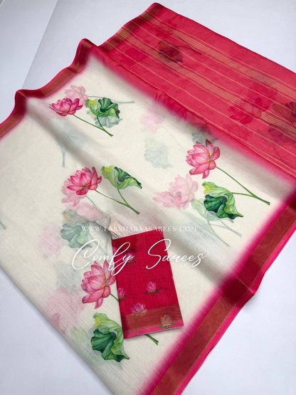 Laksharaa Sarees MINNAL - Floral Linen Saree Off-White