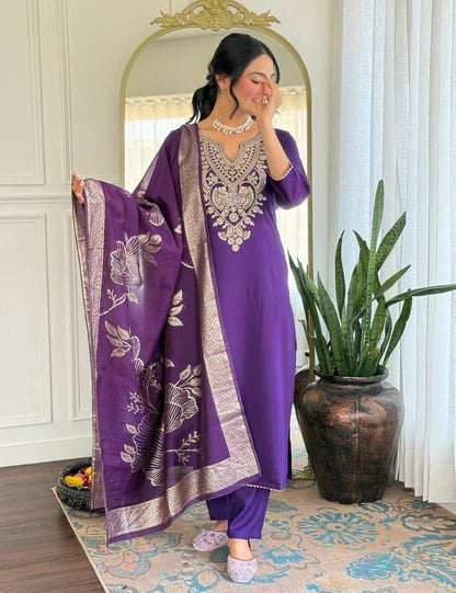 Laksharaa Sarees PATRICIA — cotton blend Kurti set Purple Worn by Model