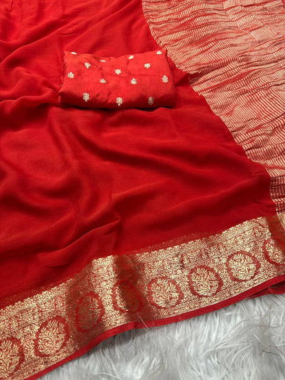 Laksharaa Sarees Trending Georgette Viscose Saree Red