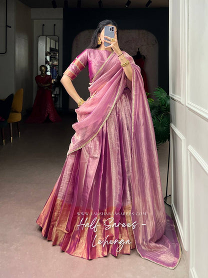 Laksharaa Sarees GEETHA — PINK tissue Zari half saree lehenga Pink