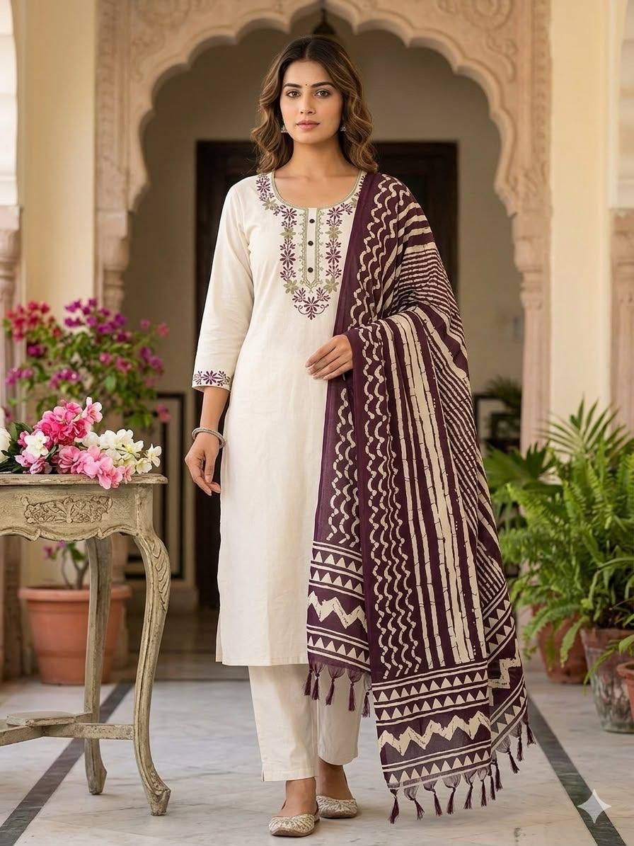 Laksharaa Sarees Kadhi Kurti Set Off-White Model Full Length