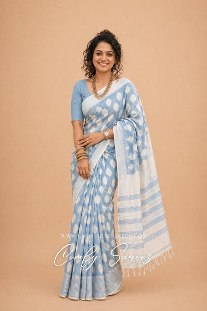 Laksharaa Sarees ALIANA - ikkat cotton saree Light Blue and White