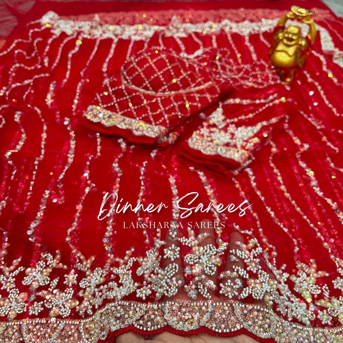 Laksharaa Sarees FREYA — Grand Partywear Saree with Pearl Work Red