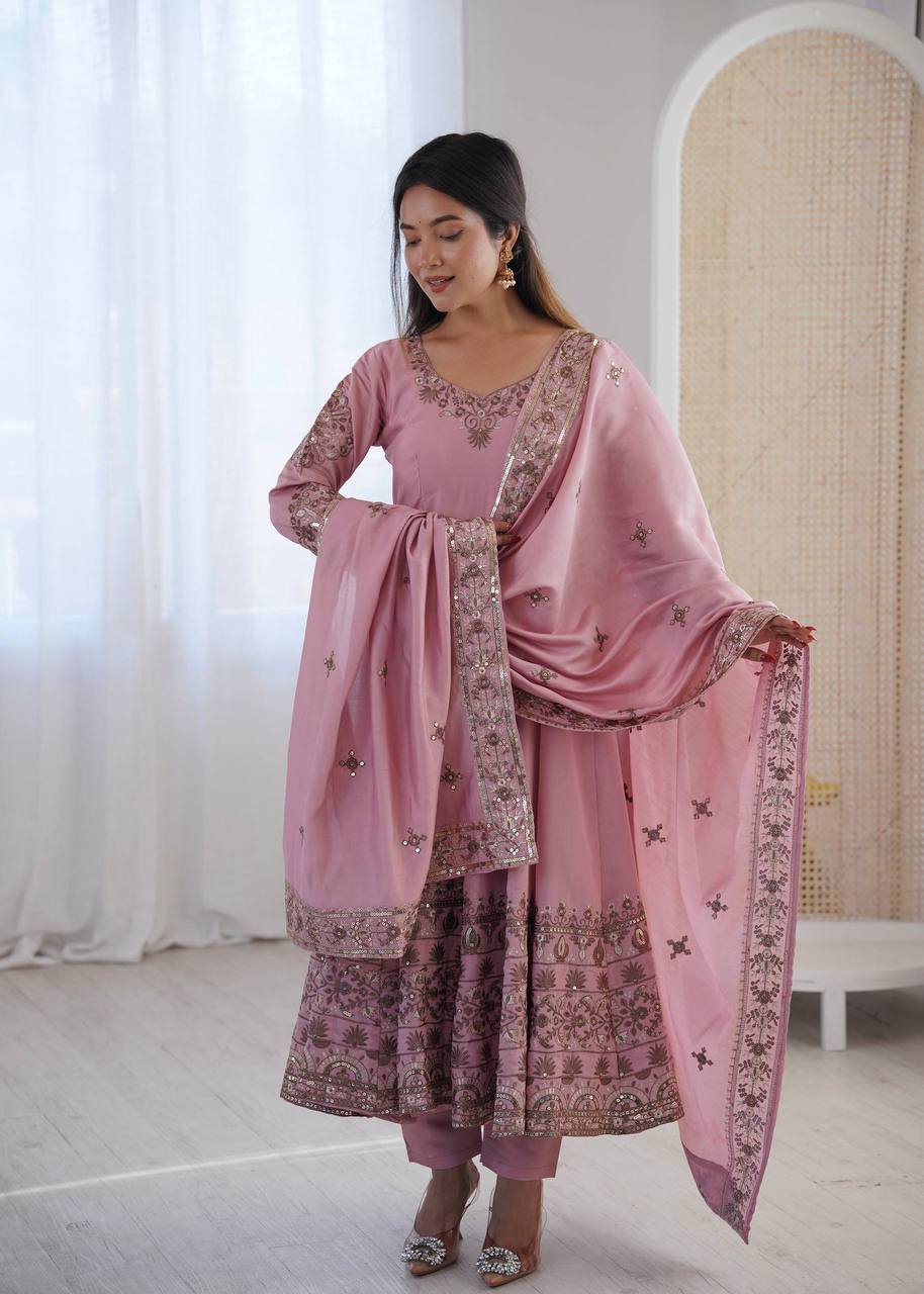 Laksharaa Sarees NAVIRA — Roman Silk Anarkali Suit Dusty Rose Side View