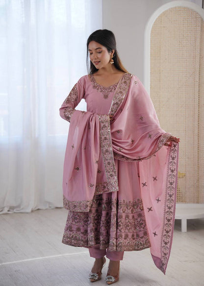 Laksharaa Sarees NAVIRA — Roman Silk Anarkali Suit Dusty Rose Side View