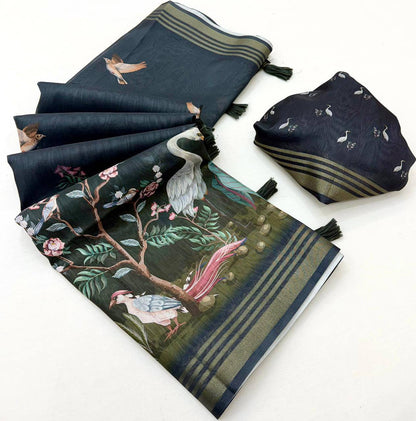 Laksharaa Sarees beautiful linen Saree Dark Forest Green folded with blouse piece