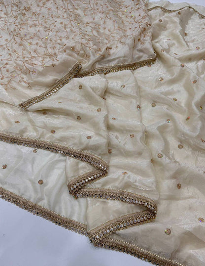 Laksharaa Sarees Cream Shimmer Satin Saree