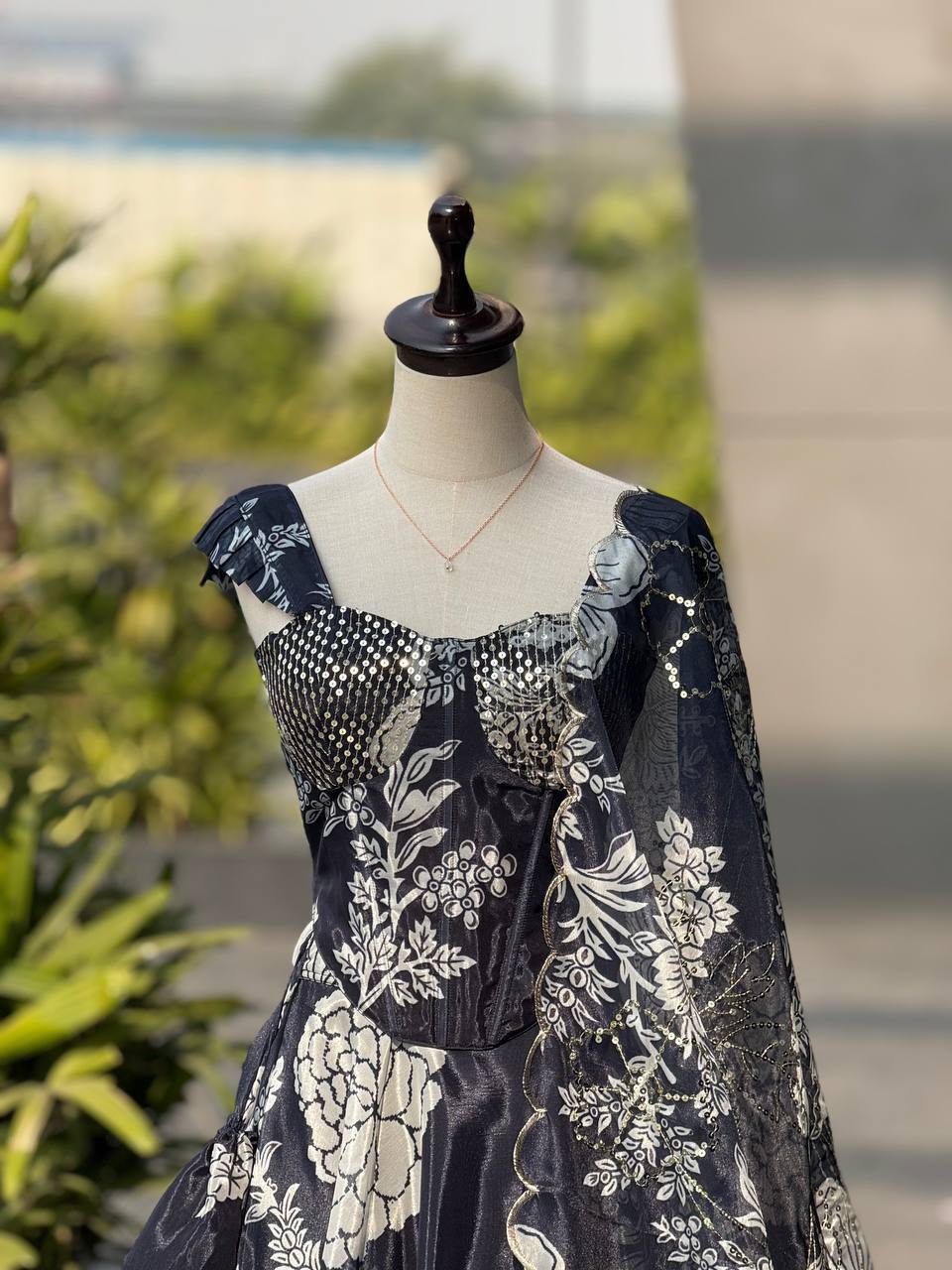Laksharaa Sarees DIANA - Black Corset Style Partywear Lehenga Top Detail
