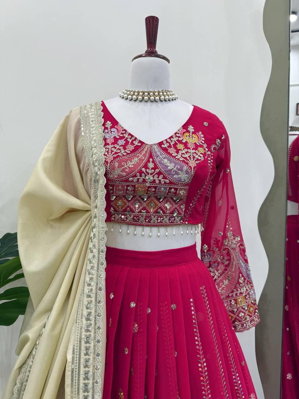 Laksharaa Sarees HANUYA — Pink Partywear Lehenga Pink Mannequin Blouse Close-up
