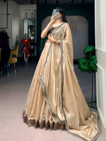 Laksharaa Sarees KIRAVANI — shimmer Silk lehenga Champagne Side View