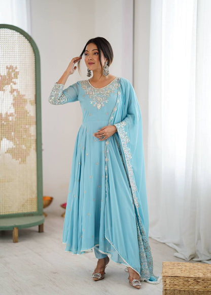 Laksharaa Sarees MYRA — Georgette Anarkali Suit Aqua Front View