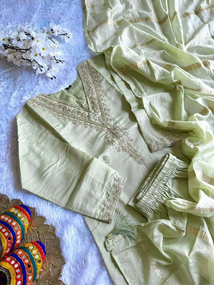 Laksharaa Sarees Roman Silk Pastel Green Comfy Kurti Set Sage Green Side View