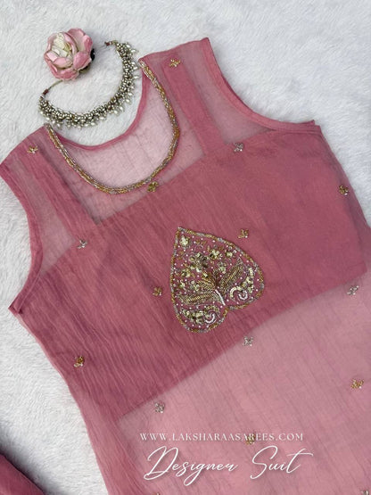 Laksharaa Sarees Cute Pink Pallazo Suit top close-up, front view
