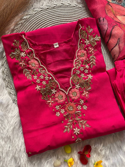 Rani Pink Floral Kurti Set