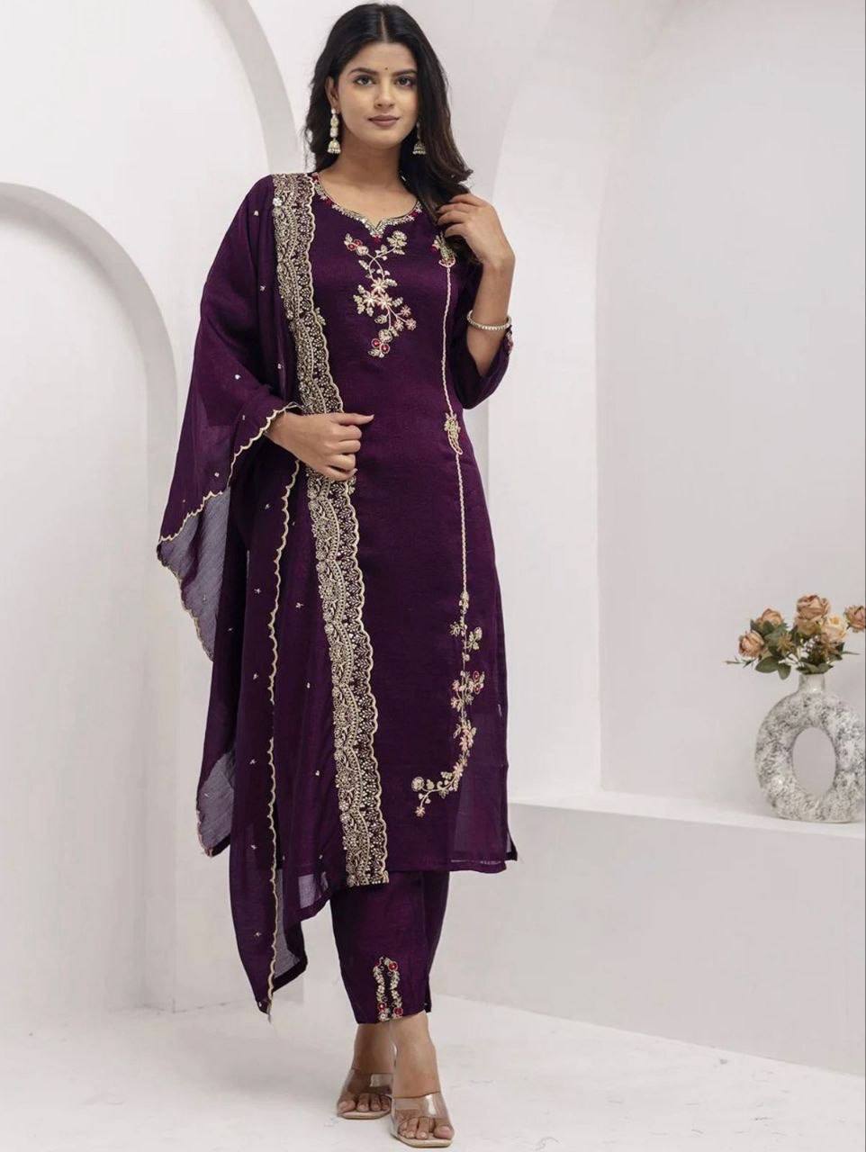 Laksharaa Sarees Kurti set Purple worn by model full length front view