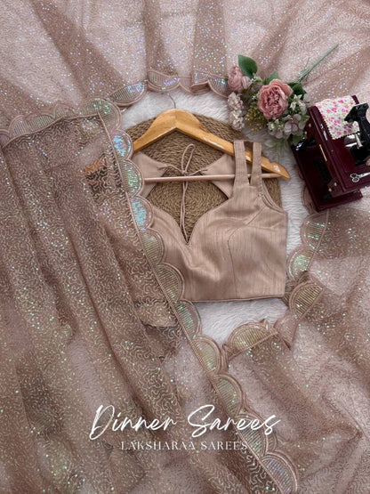 Laksharaa Sarees YASHVI - Partywear Net Georgette Saree Champagne with Blouse Detail