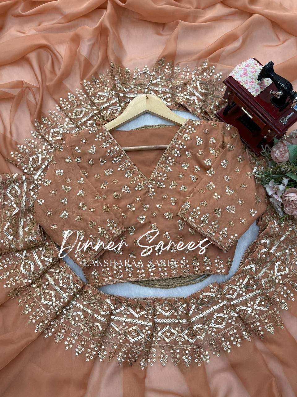 Laksharaa Sarees HAZEL — Peachy Georgette Shimmer Saree Peach