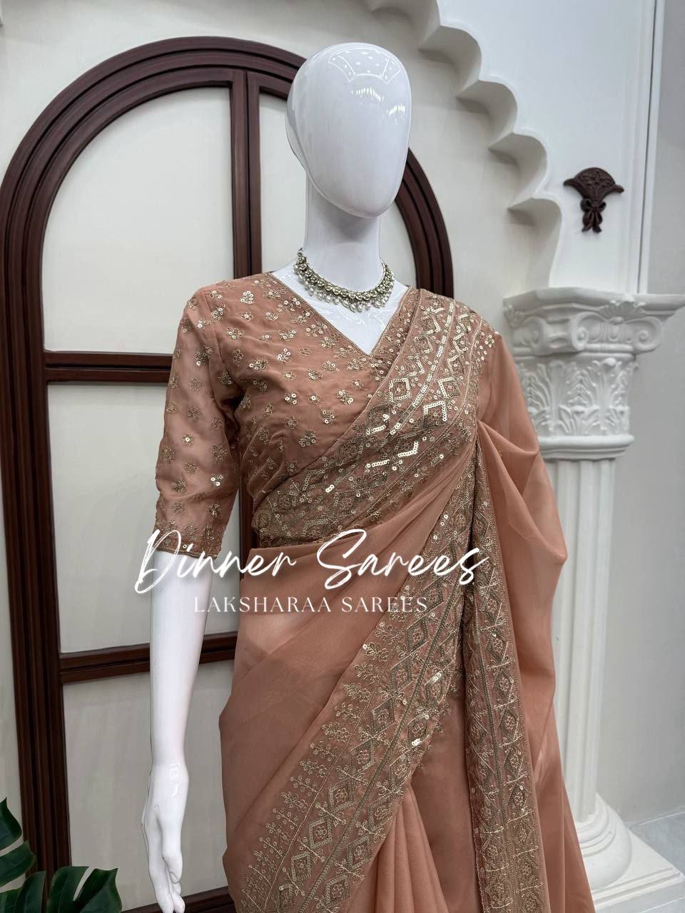 Laksharaa Sarees HAZEL — Peachy Georgette Shimmer Saree Peach