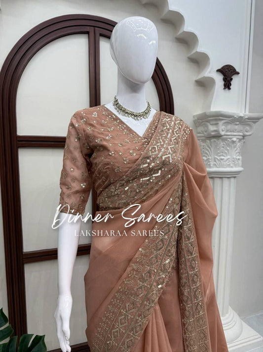 Laksharaa Sarees HAZEL — Peachy Georgette Shimmer Saree Peach