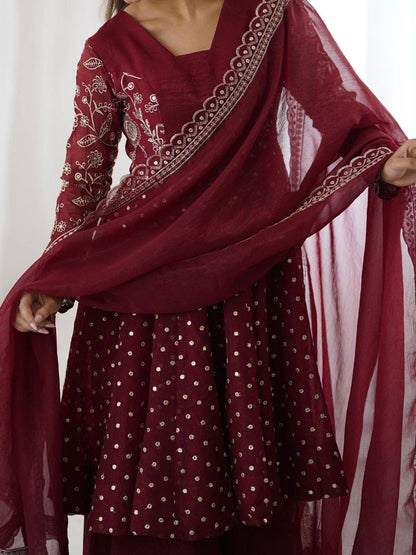 Laksharaa Sarees ZARINA Peplum crunchy suit Burgundy