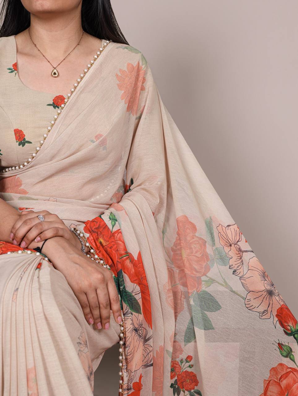 Laksharaa Sarees SWEETY — Pearl x Georgette Floral Saree Off-White