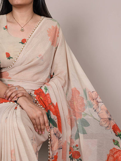 Laksharaa Sarees SWEETY — Pearl x Georgette Floral Saree Off-White
