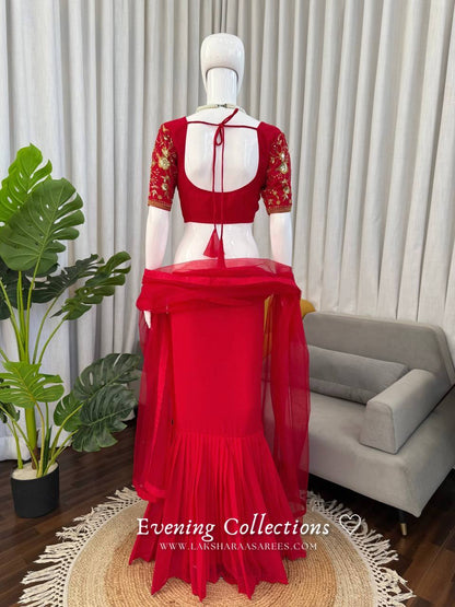 Laksharaa Sarees ELENA Half Saree Lehenga Red Back View on Mannequin