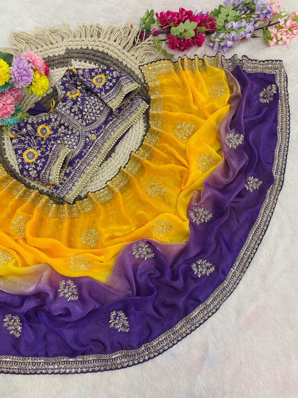 ASMITHA Yellow & Purple ombre saree — actual photo