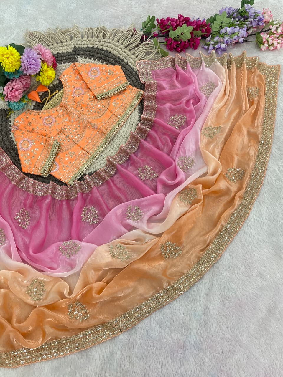 ASMITHA Peach & Pink ombre saree — actual photo