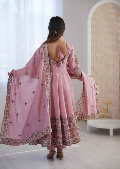 Laksharaa Sarees NAVIRA — Roman Silk Anarkali Suit Dusty Rose Back View