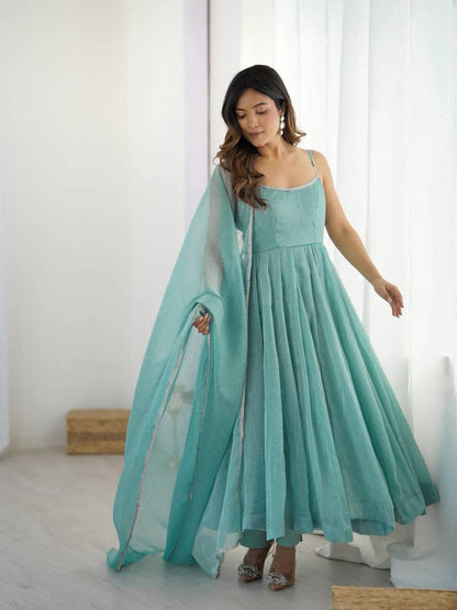 Laksharaa Sarees SILVIA — crunchy silk Anarkali Aqua Front View