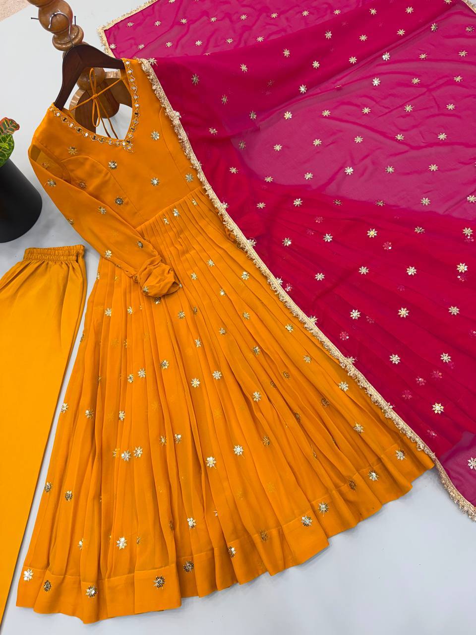 Laksharaa Sarees SHAHI — Georgette Anarkali Suit Mustard Yellow