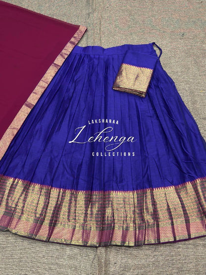 Laksharaa Sarees VAISHALI - Kanchi Cotton Half Sarees Lehenga Royal Blue with gold and maroon border