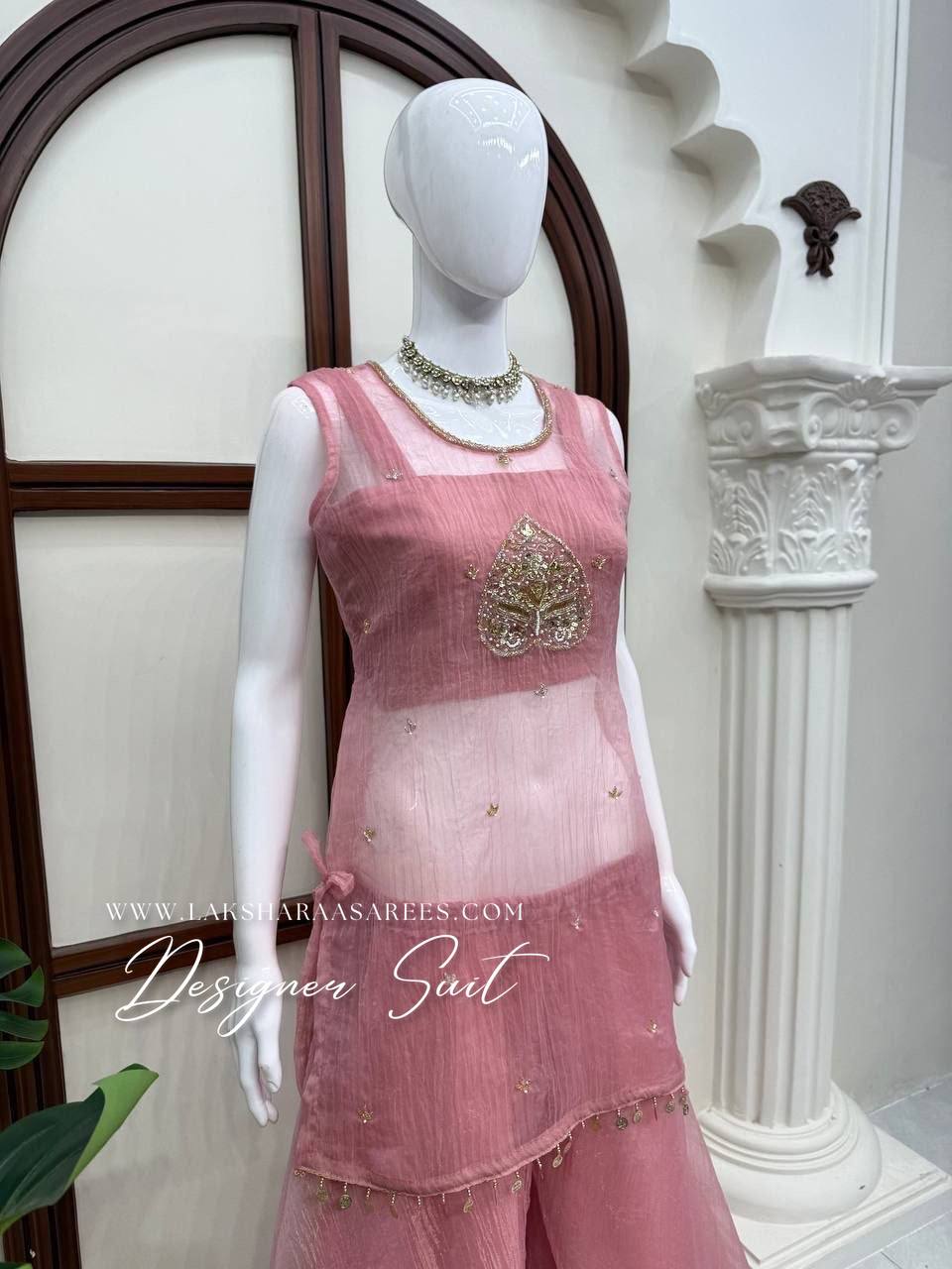 Laksharaa Sarees Cute Pink Pallazo Suit on mannequin, side view