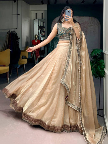Laksharaa Sarees KIRAVANI — shimmer Silk lehenga Champagne Dynamic Pose